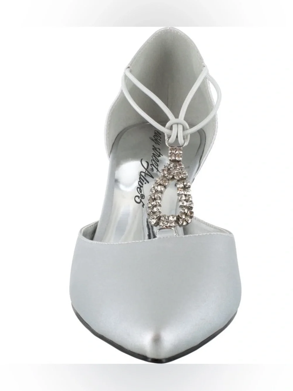 NIB Easy Street Alive@5 Moonlight Rhinestone Silver Satin Pumps Heels - Size 8M